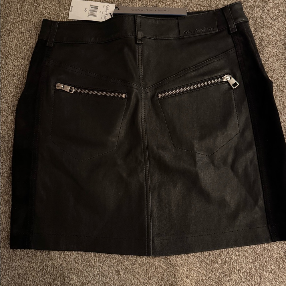 Calvin Klein NWT Black Leather Suede Mini Skirt